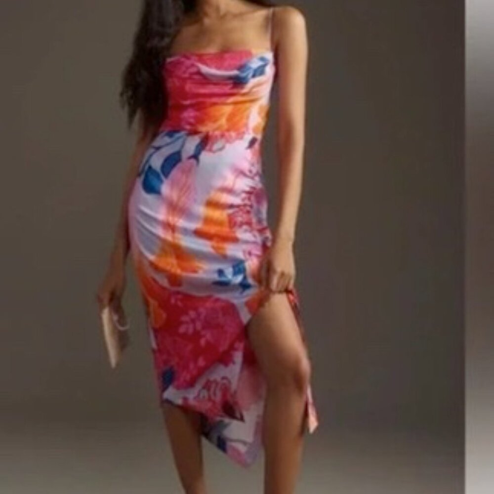 Anthropologie Sleeveless Draped-Back Asymmetrical Slip Midi Dress